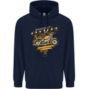 Biker American Customs Motorcycle Chopper Mens 80% Cotton Hoodie Navy Blue