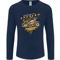 Biker American Customs Motorcycle Chopper Mens Long Sleeve T-Shirt Navy Blue