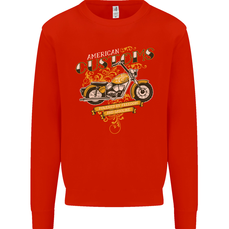 Biker American Customs Motorcycle Chopper Mens Sweatshirt Jumper Bright Red