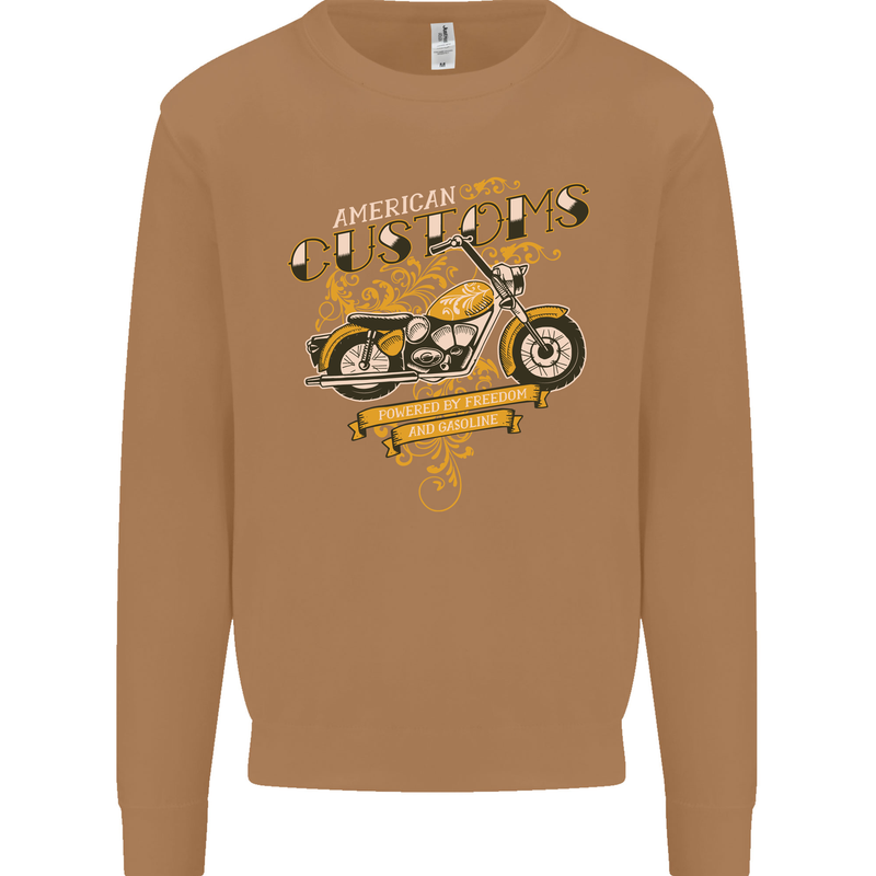 Biker American Customs Motorcycle Chopper Mens Sweatshirt Jumper Caramel Latte