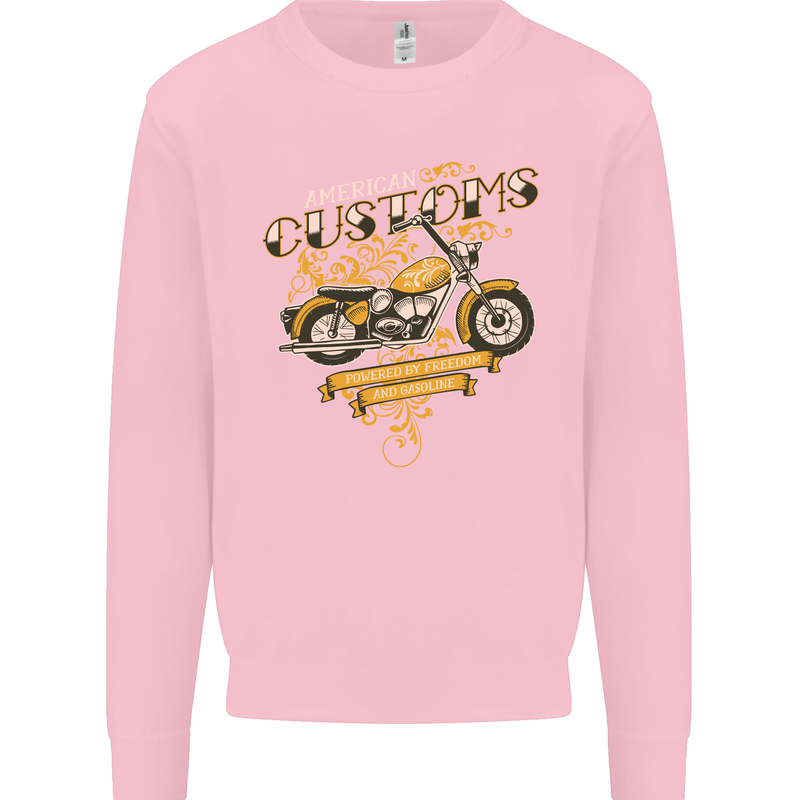 Biker American Customs Motorcycle Chopper Mens Sweatshirt Jumper Light Pink