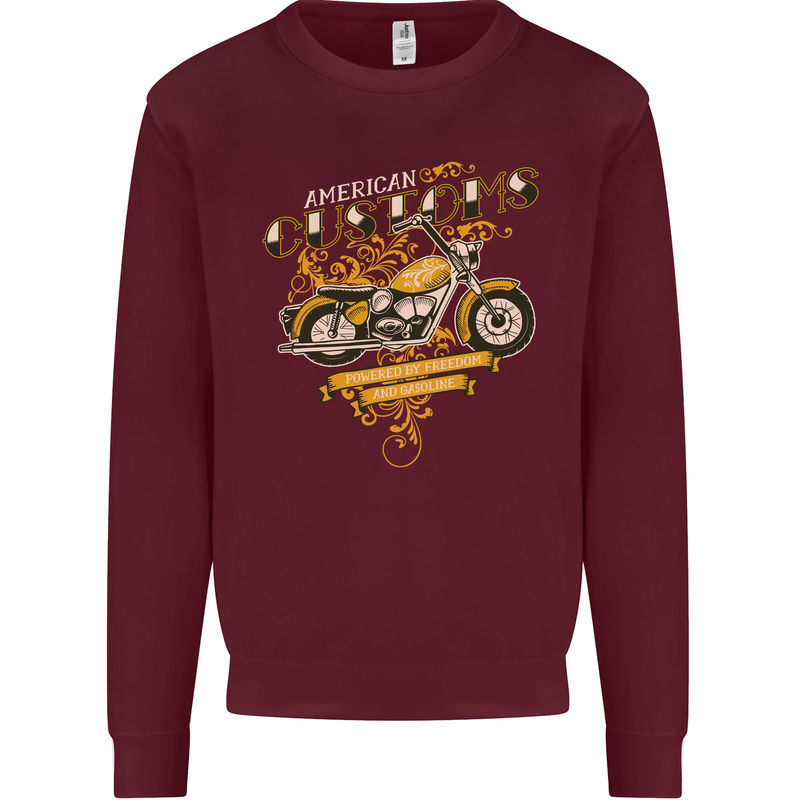 Biker American Customs Motorcycle Chopper Mens Sweatshirt Jumper Maroon