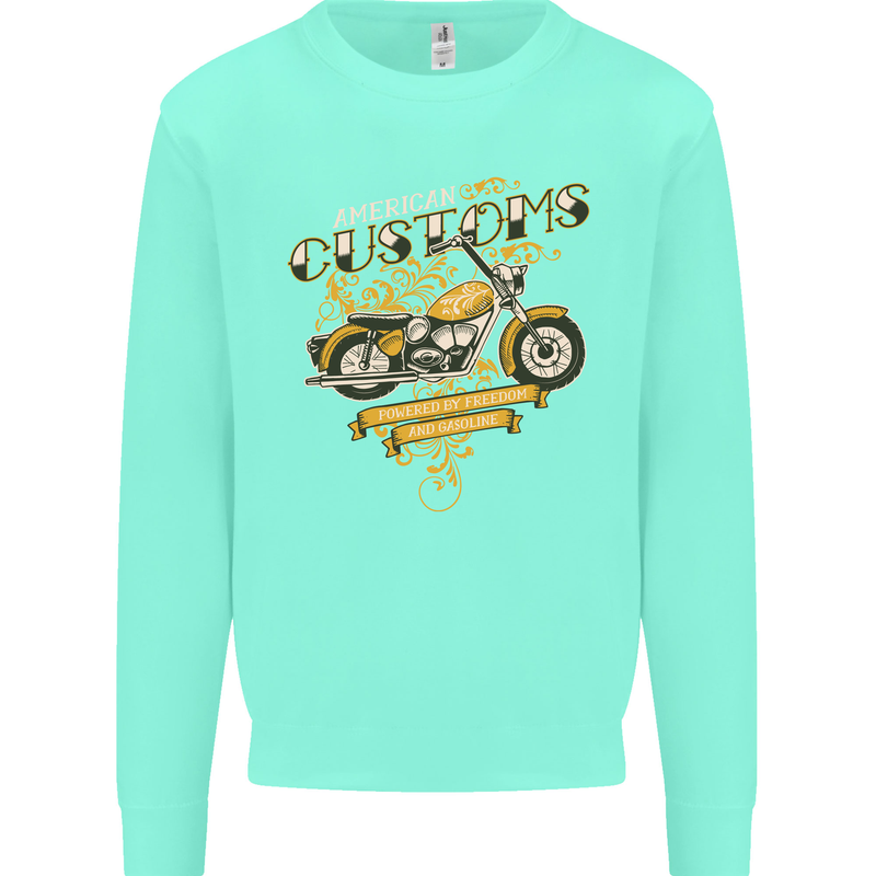 Biker American Customs Motorcycle Chopper Mens Sweatshirt Jumper Peppermint
