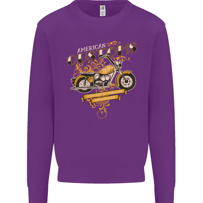 Biker American Customs Motorcycle Chopper Mens Sweatshirt Jumper Purple