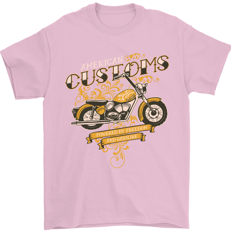 Biker American Customs Motorcycle Chopper Mens T-Shirt Cotton Gildan Light Pink