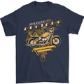 Biker American Customs Motorcycle Chopper Mens T-Shirt Cotton Gildan Navy Blue