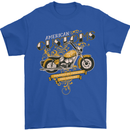 Biker American Customs Motorcycle Chopper Mens T-Shirt Cotton Gildan Royal Blue