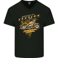 Biker American Customs Motorcycle Chopper Mens V-Neck Cotton T-Shirt Black