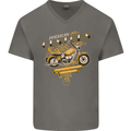 Biker American Customs Motorcycle Chopper Mens V-Neck Cotton T-Shirt Charcoal