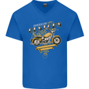 Biker American Customs Motorcycle Chopper Mens V-Neck Cotton T-Shirt Royal Blue