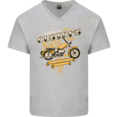 Biker American Customs Motorcycle Chopper Mens V-Neck Cotton T-Shirt Sports Grey