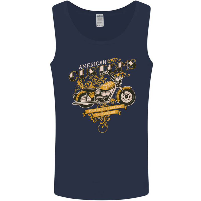 Biker American Customs Motorcycle Chopper Mens Vest Tank Top Navy Blue
