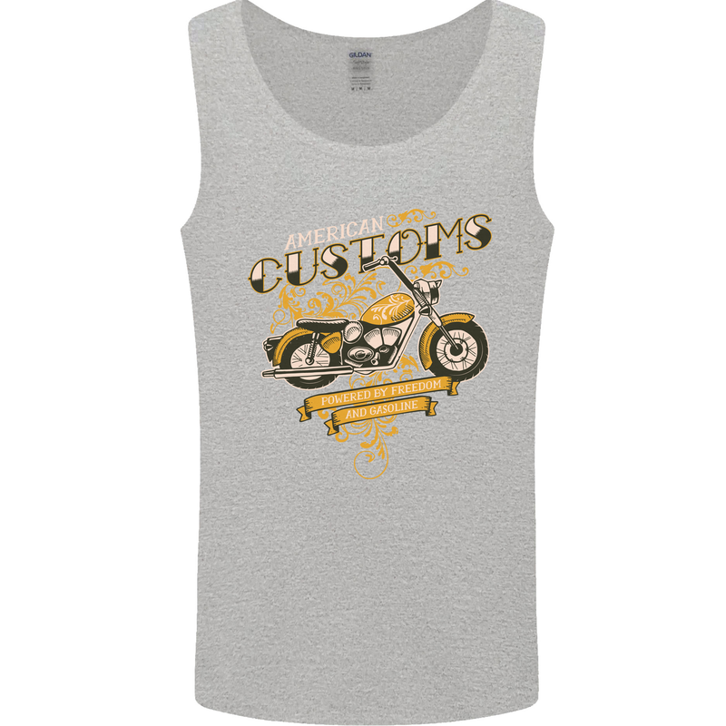 Biker American Customs Motorcycle Chopper Mens Vest Tank Top Sports Grey