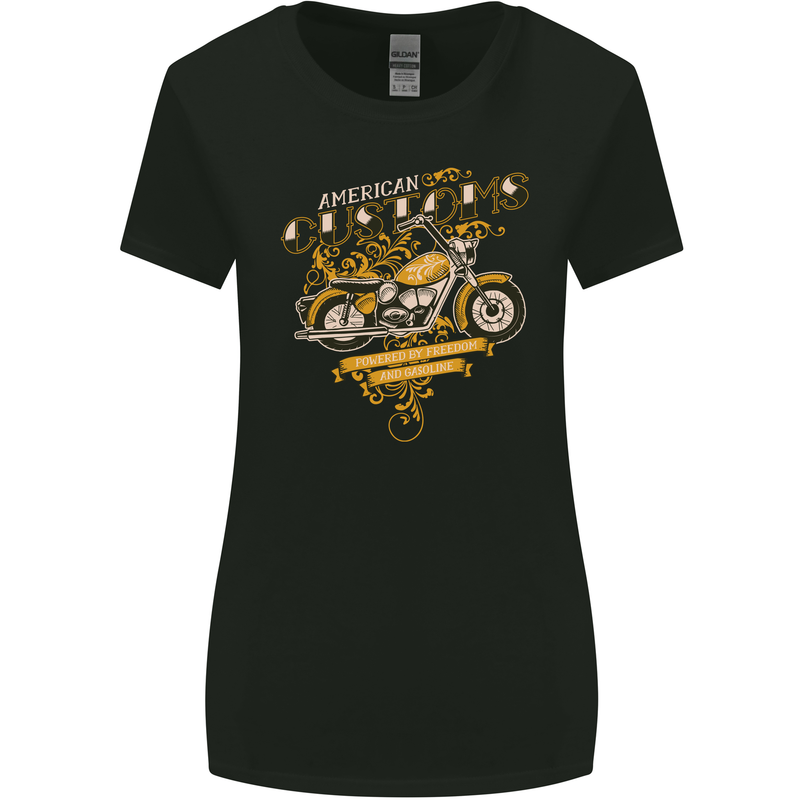 Biker American Customs Motorcycle Chopper Womens Wider Cut T-Shirt Black