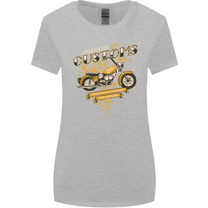 Biker American Customs Motorcycle Chopper Womens Wider Cut T-Shirt Sports Grey