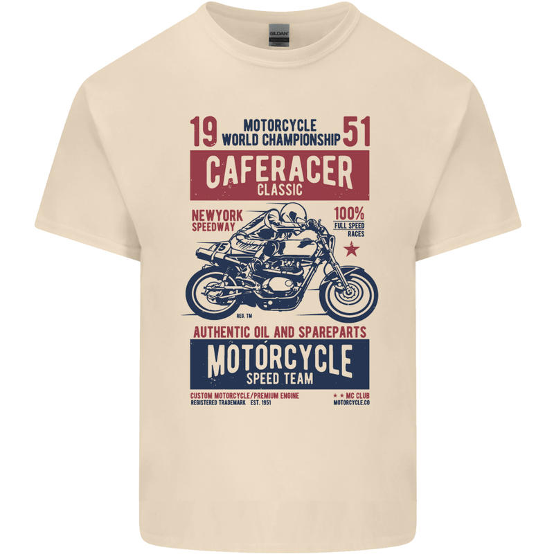 Biker Cafe Racer 1951 Motorbike Motorcycle Mens Cotton T-Shirt Tee Top Natural