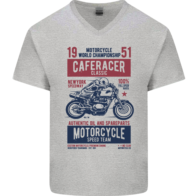 Biker Cafe Racer 1951 Motorbike Motorcycle Mens V-Neck Cotton T-Shirt Sports Grey
