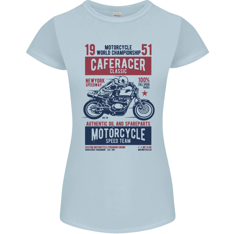 Biker Cafe Racer 1951 Motorbike Motorcycle Womens Petite Cut T-Shirt Light Blue