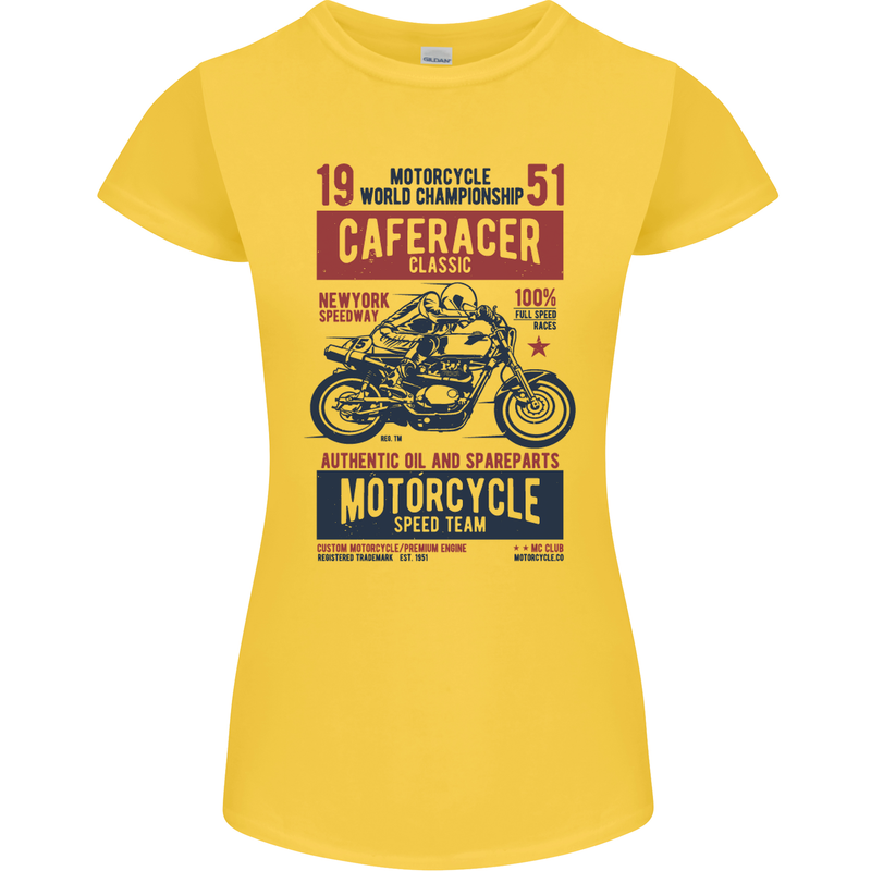 Biker Cafe Racer 1951 Motorbike Motorcycle Womens Petite Cut T-Shirt Yellow