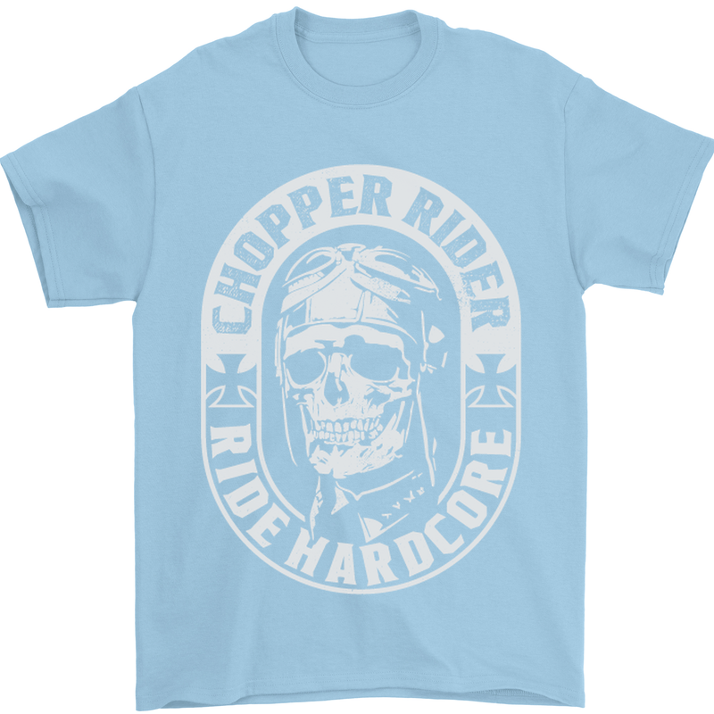Biker Chopper Rider Motorbike Motorcycle Mens T-Shirt Cotton Gildan Light Blue