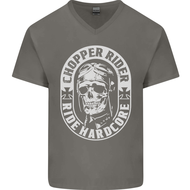 Biker Chopper Rider Motorbike Motorcycle Mens V-Neck Cotton T-Shirt Charcoal