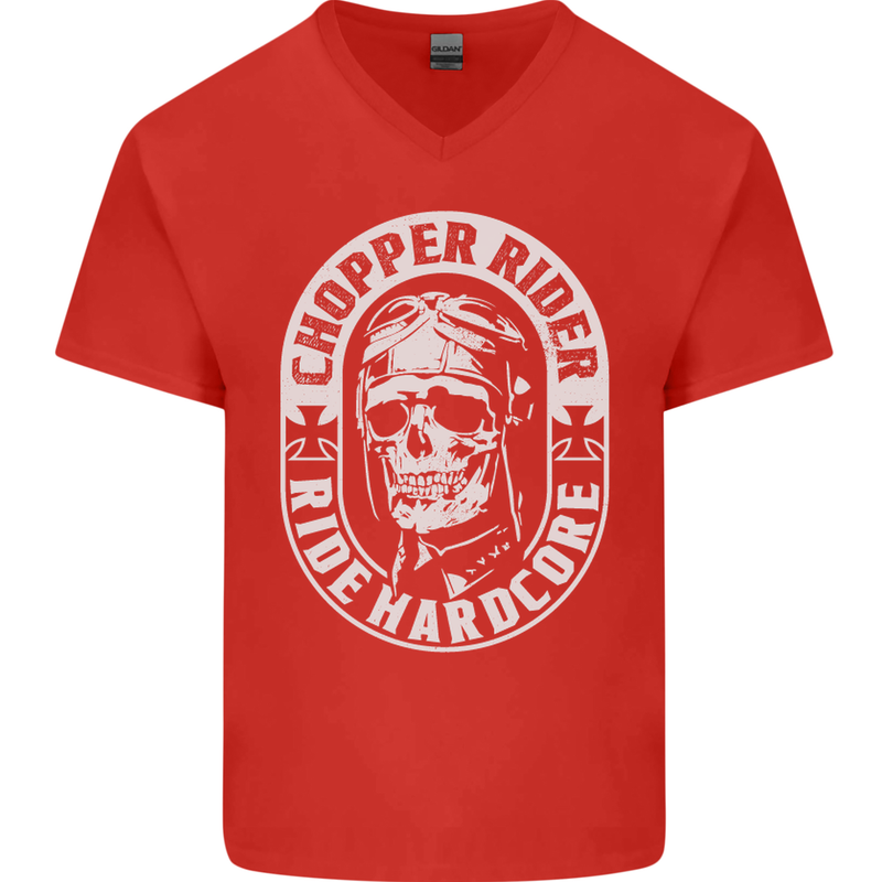 Biker Chopper Rider Motorbike Motorcycle Mens V-Neck Cotton T-Shirt Red