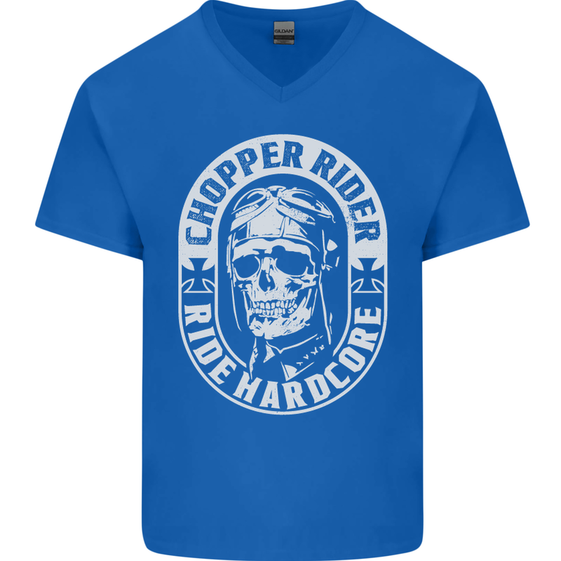Biker Chopper Rider Motorbike Motorcycle Mens V-Neck Cotton T-Shirt Royal Blue