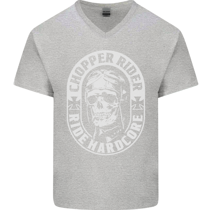 Biker Chopper Rider Motorbike Motorcycle Mens V-Neck Cotton T-Shirt Sports Grey