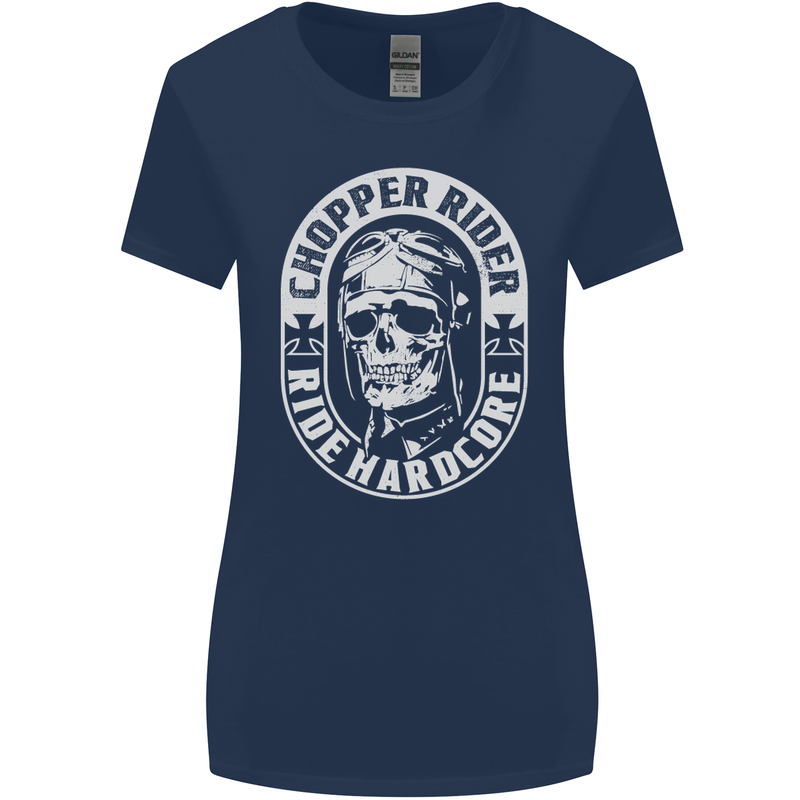 Biker Chopper Rider Motorbike Motorcycle Womens Wider Cut T-Shirt Navy Blue