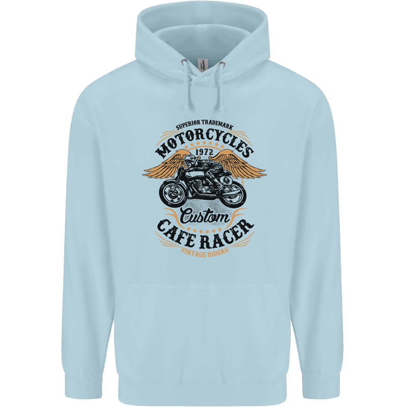 Biker Custom Cafe Racer Motorbike Mens 80% Cotton Hoodie Light Blue