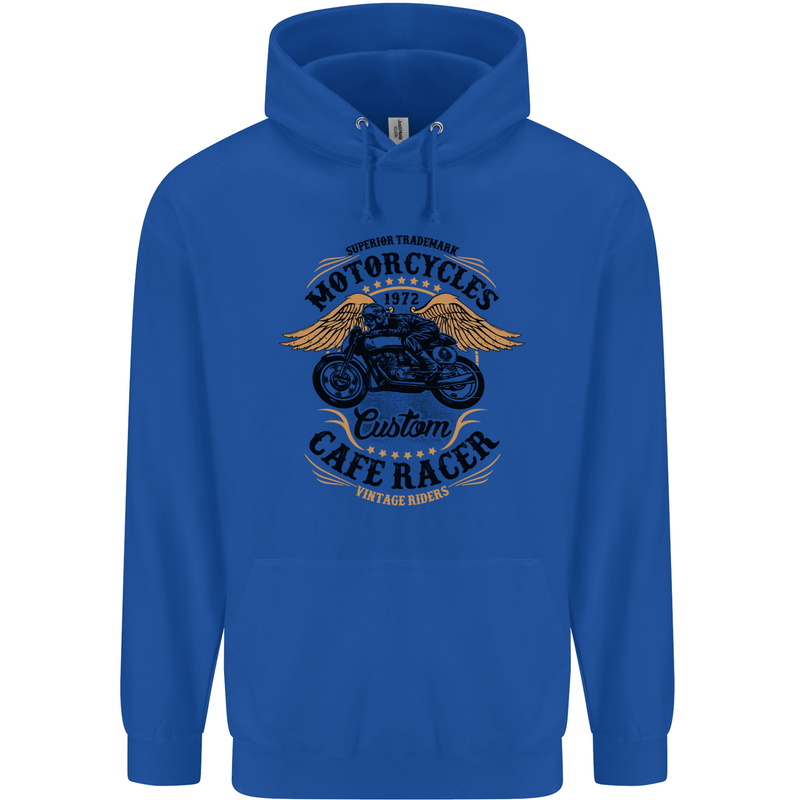 Biker Custom Cafe Racer Motorbike Mens 80% Cotton Hoodie Royal Blue