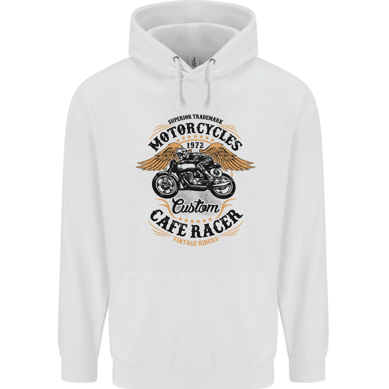 Biker Custom Cafe Racer Motorbike Mens 80% Cotton Hoodie White