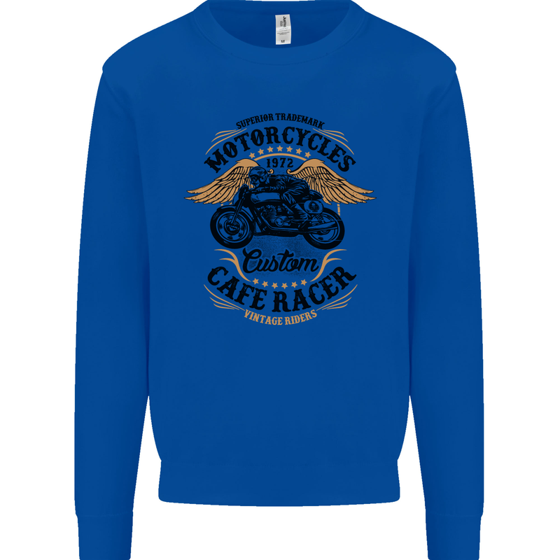Biker Custom Cafe Racer Motorbike Mens Sweatshirt Jumper Royal Blue