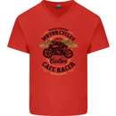 Biker Custom Cafe Racer Motorbike Mens V-Neck Cotton T-Shirt Red