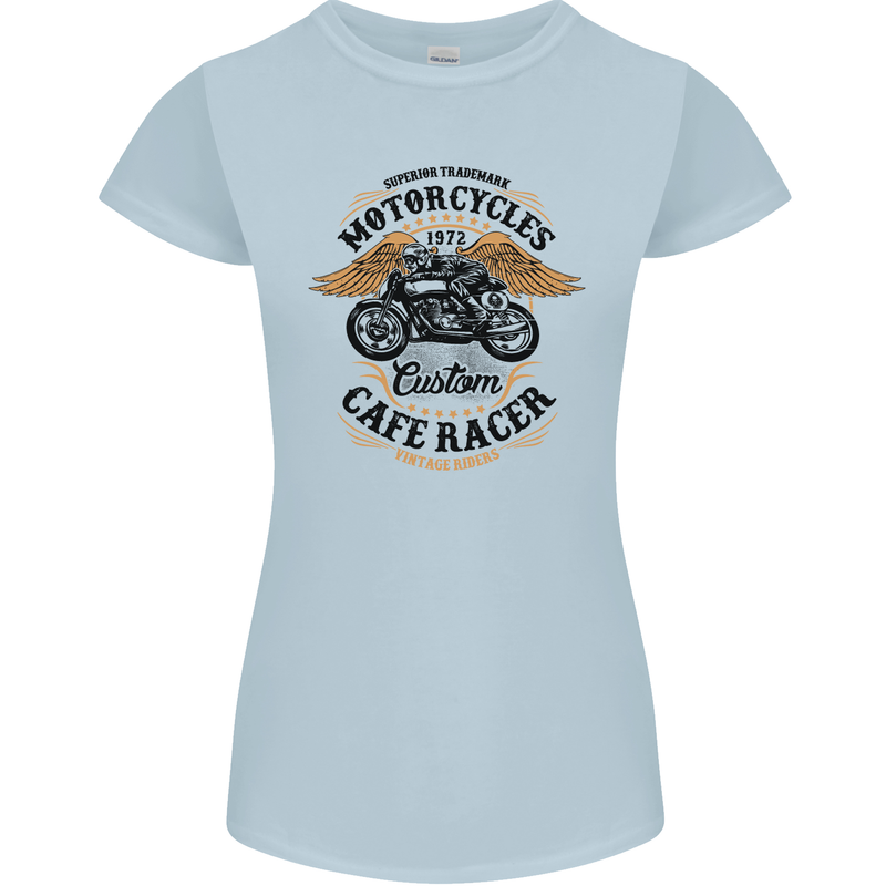Biker Custom Cafe Racer Motorbike Womens Petite Cut T-Shirt Light Blue