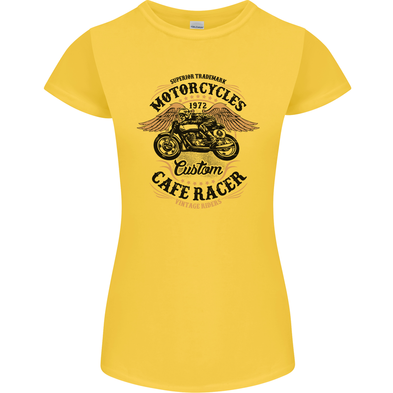 Biker Custom Cafe Racer Motorbike Womens Petite Cut T-Shirt Yellow