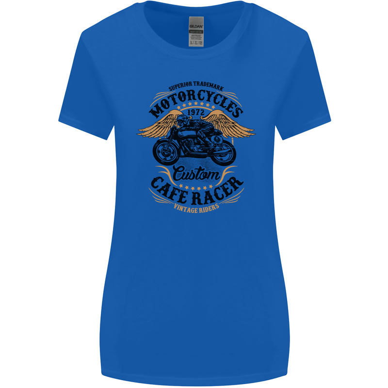 Biker Custom Cafe Racer Motorbike Womens Wider Cut T-Shirt Royal Blue