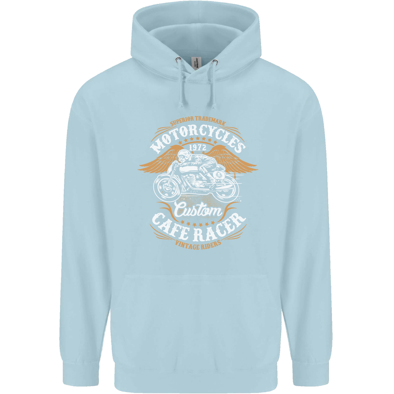 Biker Custom Cafe Racer Motorcycle Childrens Kids Hoodie Light Blue