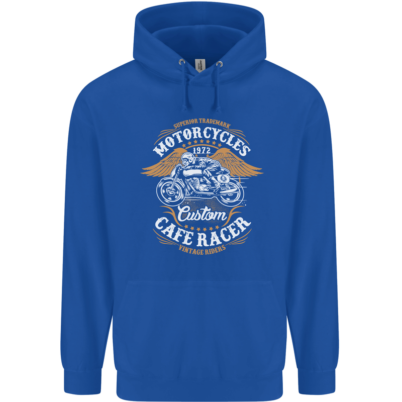Biker Custom Cafe Racer Motorcycle Childrens Kids Hoodie Royal Blue