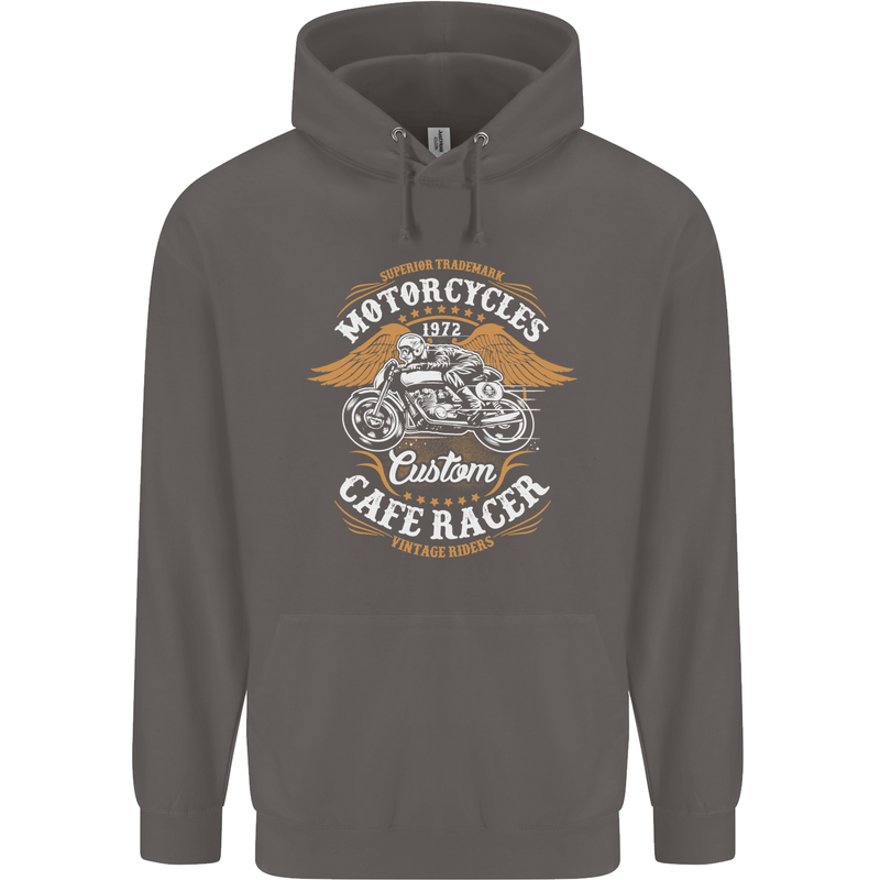 Biker Custom Cafe Racer Motorcycle Mens 80% Cotton Hoodie Charcoal
