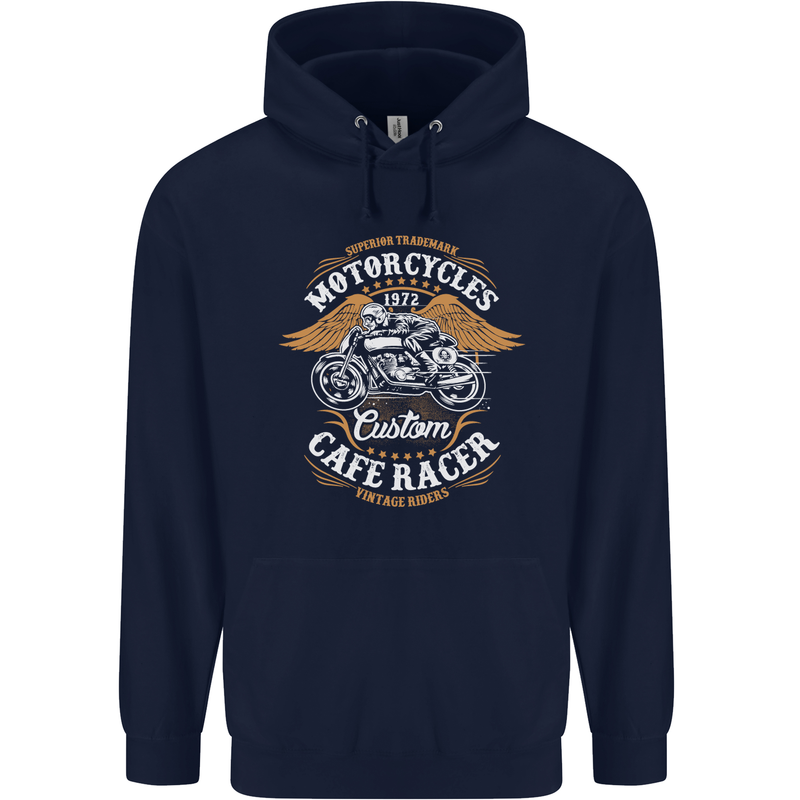 Biker Custom Cafe Racer Motorcycle Mens 80% Cotton Hoodie Navy Blue
