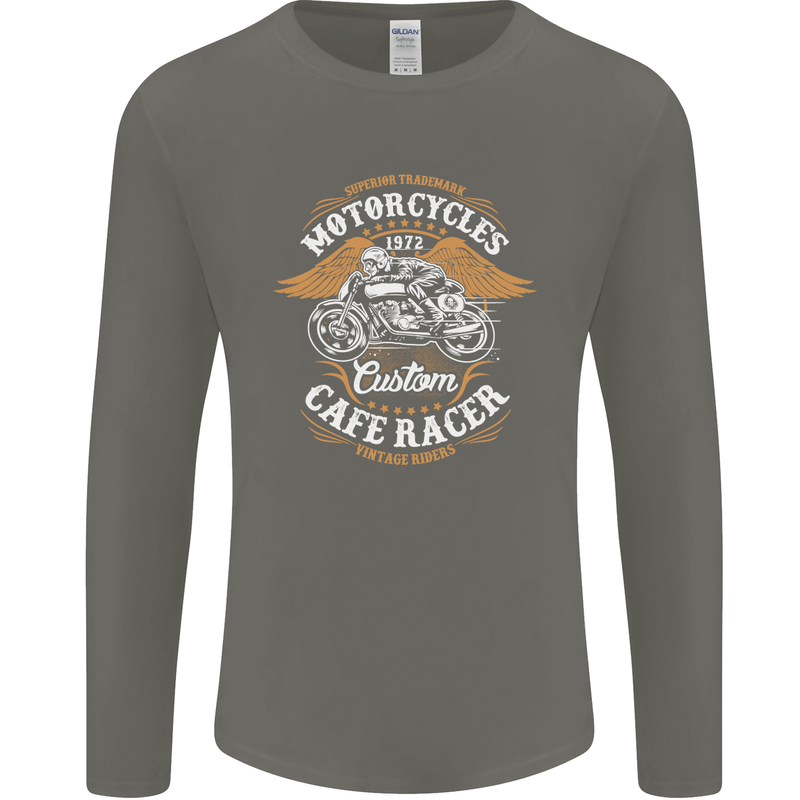 Biker Custom Cafe Racer Motorcycle Mens Long Sleeve T-Shirt Charcoal