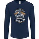 Biker Custom Cafe Racer Motorcycle Mens Long Sleeve T-Shirt Navy Blue