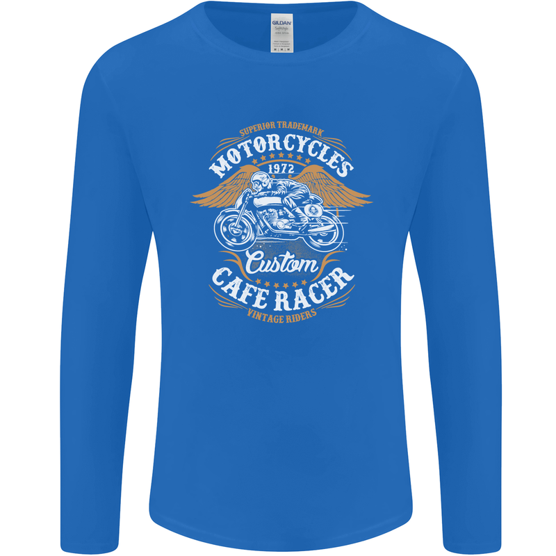 Biker Custom Cafe Racer Motorcycle Mens Long Sleeve T-Shirt Royal Blue