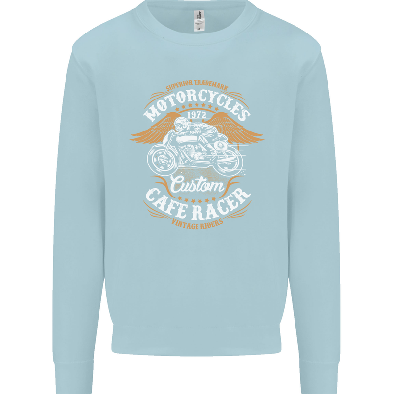 Biker Custom Cafe Racer Motorcycle Mens Sweatshirt Jumper Light Blue
