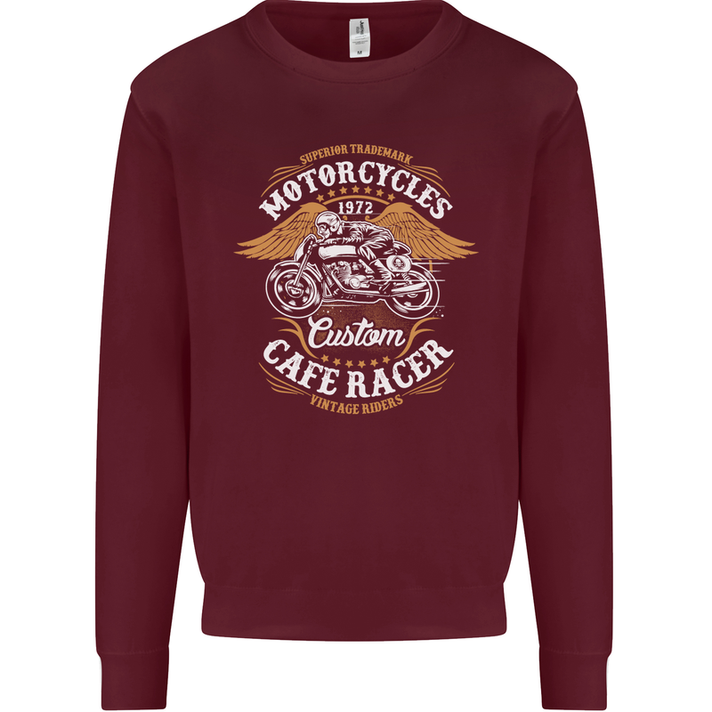 Biker Custom Cafe Racer Motorcycle Mens Sweatshirt Jumper Maroon