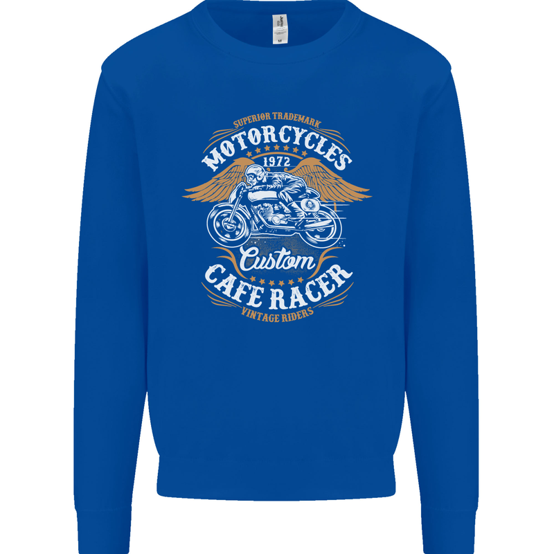 Biker Custom Cafe Racer Motorcycle Mens Sweatshirt Jumper Royal Blue