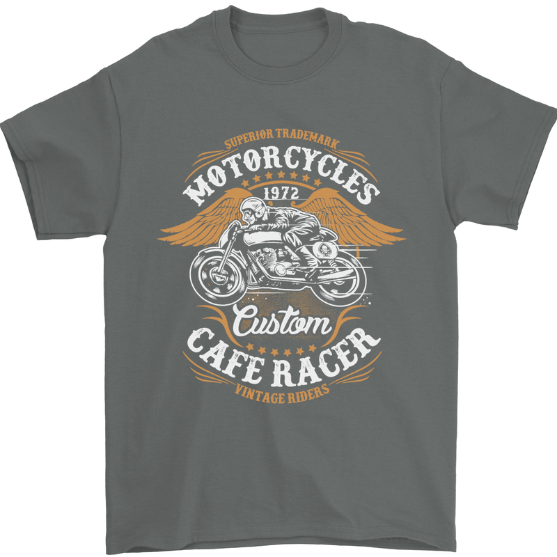 Biker Custom Cafe Racer Motorcycle Mens T-Shirt Cotton Gildan Charcoal