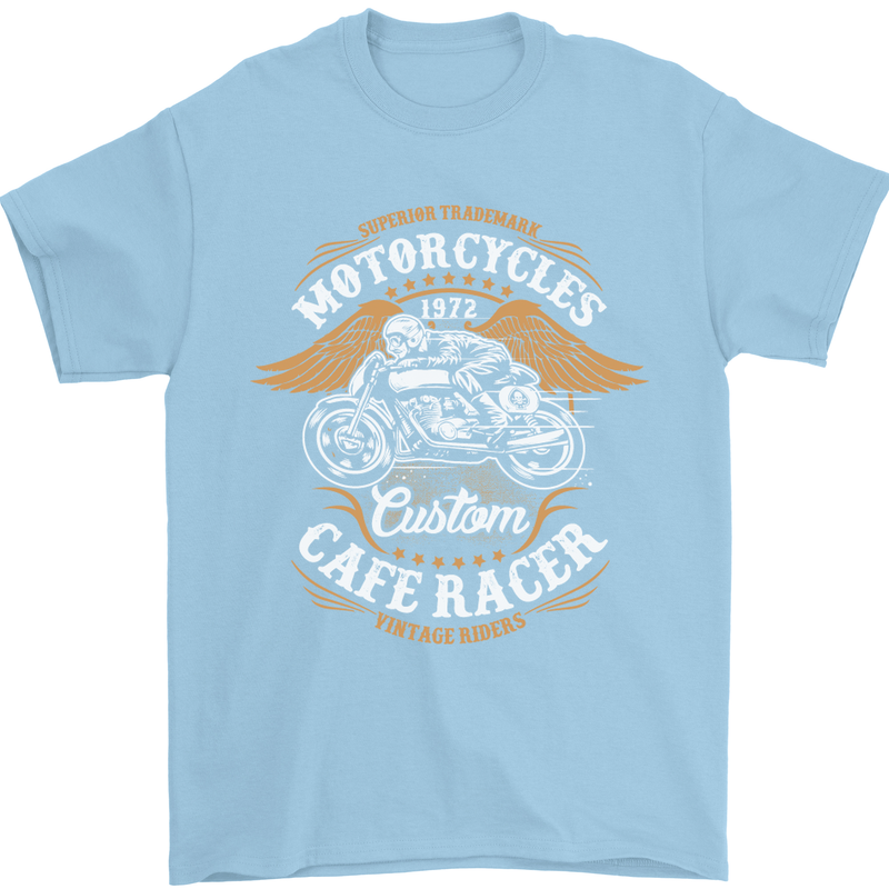 Biker Custom Cafe Racer Motorcycle Mens T-Shirt Cotton Gildan Light Blue