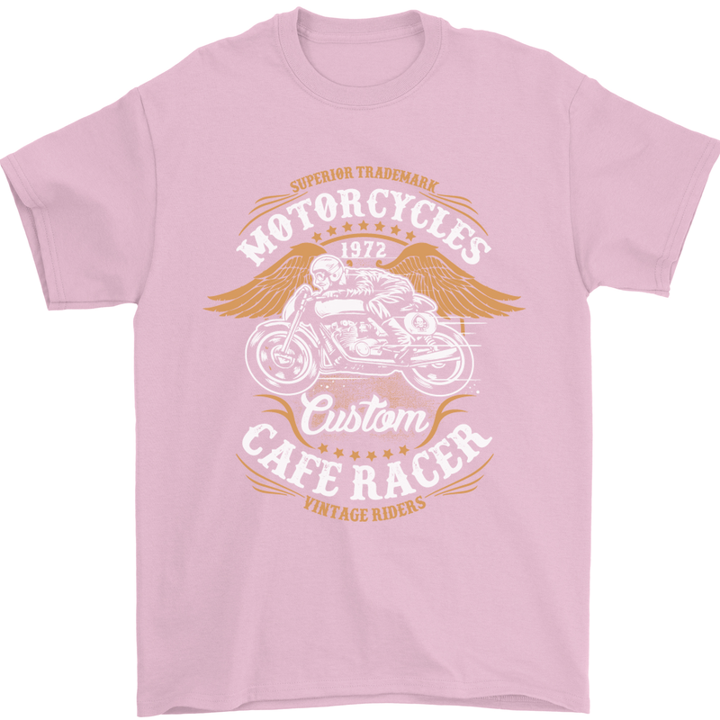 Biker Custom Cafe Racer Motorcycle Mens T-Shirt Cotton Gildan Light Pink